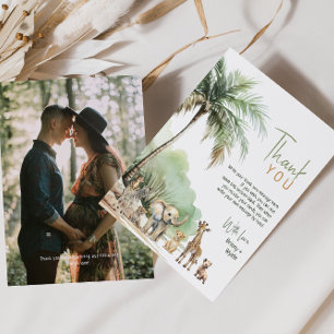 Oerwoud Safari Dieren Verticaal Baby shower Foto Bedankkaart