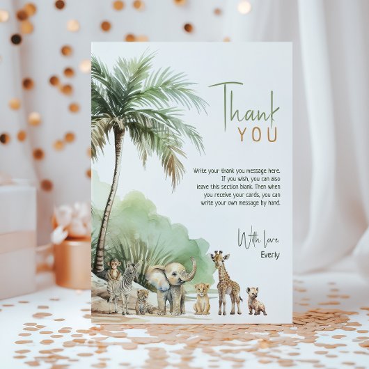 Oerwoud Safari Dieren Vertical Kids Verjaardag Bedankkaart