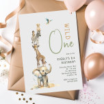 Oerwoud Safari Dieren "Wild One" Kids Verjaardag Kaart<br><div class="desc">Vier de speciale dag van je kleintje met onze oerwoud safaridieren "wild one" kinderverjaardagsuitnodiging, ideaal voor een leuke en grillige gelegenheid! Het heeft een schattig dierenthema met oerwouden als een aap, olifant, giraffe, leeuw en zebra. Met zijn eenvoudige natuurlijke boho-geïnspireerde waterverf is deze schattige scene ideaal om een klein jongetje...</div>