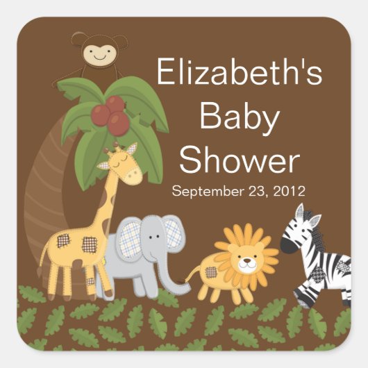 Oerwoud Safari Dierenneutraal Baby shower Vierkante Sticker (Voorkant)