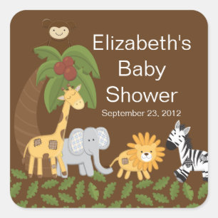 Oerwoud Safari Dierenneutraal Baby shower Vierkante Sticker