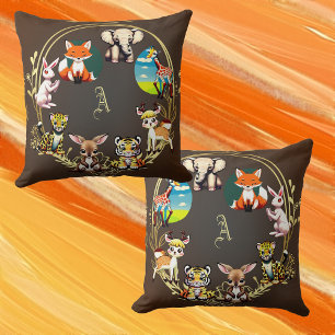 Oerwoud Safari Dierenrijk Donkere Bossen Monogram Kussen