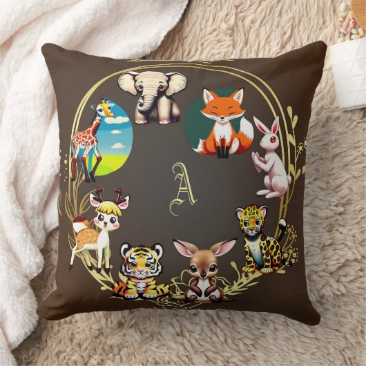 Oerwoud Safari Dierenrijk Donkere Bossen Monogram Kussen (Deken)