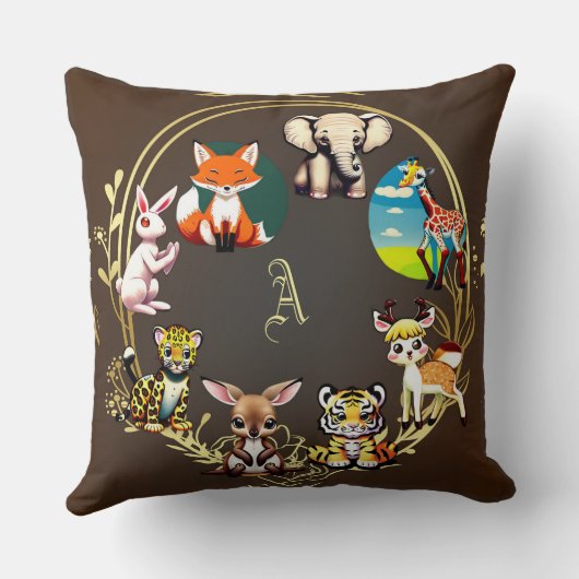 Oerwoud Safari Dierenrijk Donkere Bossen Monogram Kussen (Achterkant)