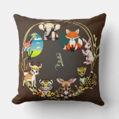 Oerwoud Safari Dierenrijk Donkere Bossen Monogram Kussen (Voorkant)