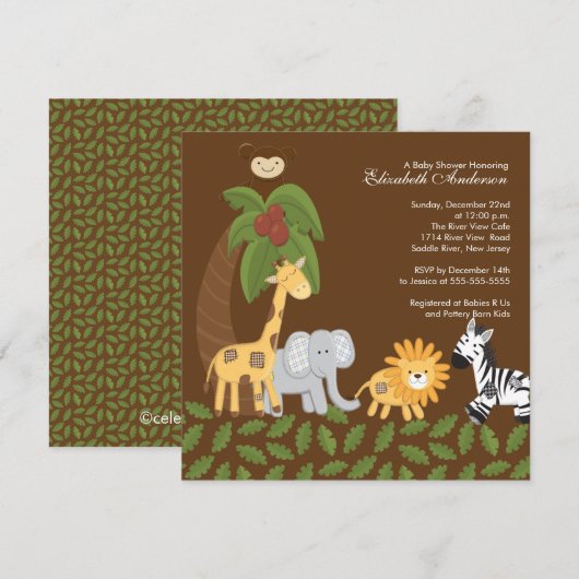 Oerwoud Safari Dierneutraal Baby shower Kaart (Voorkant / Achterkant)