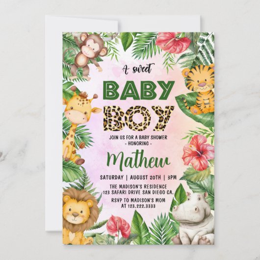 Oerwoud Safari Een lief baby boy Baby shower Kaart (Voorkant)