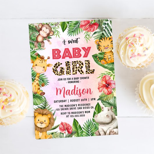 Oerwoud Safari Een lief baby meisje Baby shower Kaart