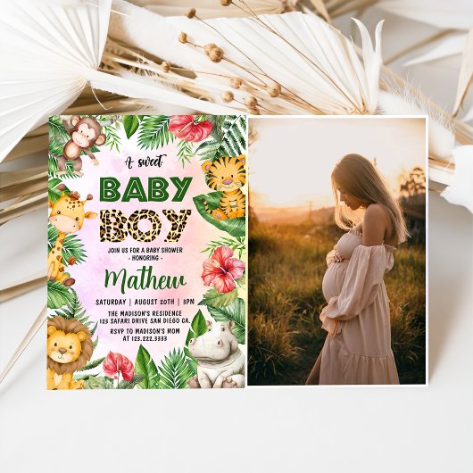 Oerwoud Safari Een lief babyboy Baby shower Foto Kaart