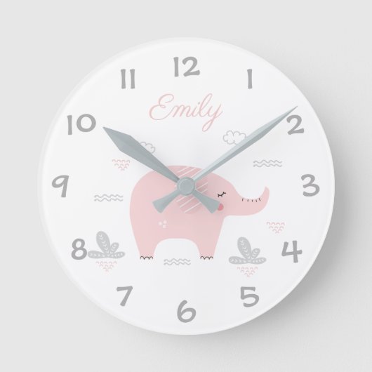 Oerwoud Safari Elephant Kinder/Nursery Wall Clock Ronde Klok (Voorkant)