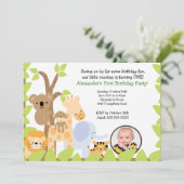 Oerwoud Safari Foto Birthday Invitation Kaart (Staand voorkant)