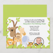 Oerwoud Safari Foto Birthday Invitation Kaart (Voorkant / Achterkant)