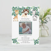 Oerwoud Safari Foto Jongens 1e Verjaardag Kaart (Staand voorkant)