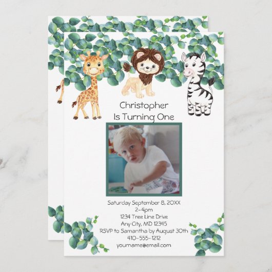 Oerwoud Safari Foto Jongens 1e Verjaardag Kaart (Voorkant / Achterkant)