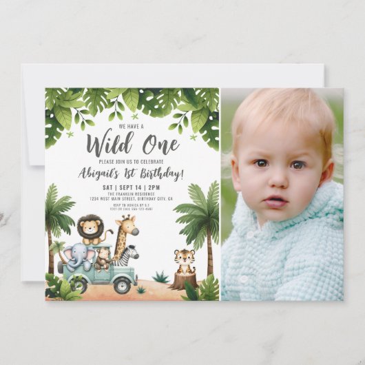 Oerwoud Safari Foto Wild Een 1e Verjaardagsfeest Kaart (Voorkant)