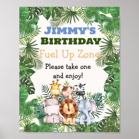 Oerwoud Safari Fuel Up Zone Verjaardag Poster (Voorkant)