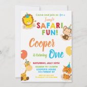 Oerwoud Safari Fun 1st Verjaardag Party Oerwoud An Kaart (Voorkant)
