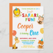 Oerwoud Safari Fun 1st Verjaardag Party Oerwoud An Kaart (Voorkant / Achterkant)