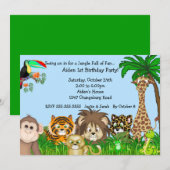 Oerwoud Safari Fun Birthay Party Kaart (Voorkant / Achterkant)