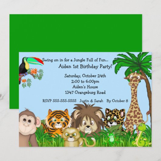 Oerwoud Safari Fun Birthay Party Kaart (Voorkant / Achterkant)