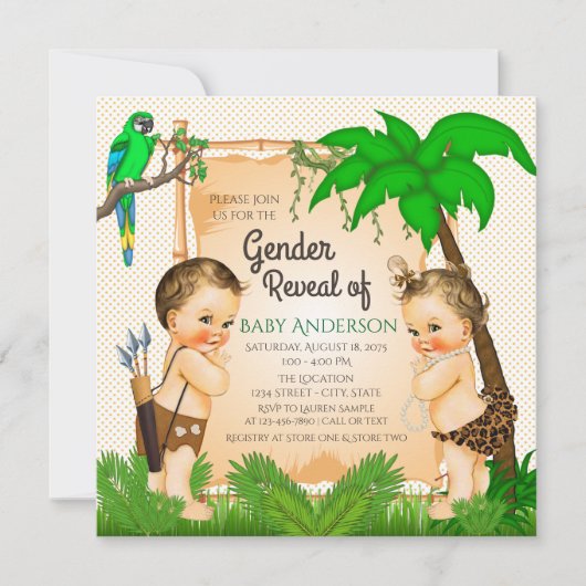 Oerwoud Safari Gender Reveal Baby shower Invitatio Kaart (Voorkant)
