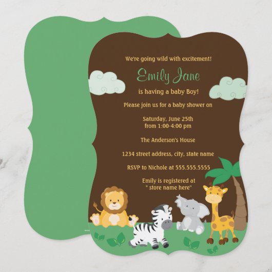 Oerwoud Safari Genderneutraal Baby shower Kaart (Voorkant / Achterkant)