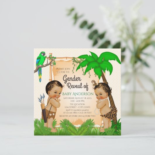 Oerwoud Safari Genderonthulling Uitnodigingen (Staand voorkant)