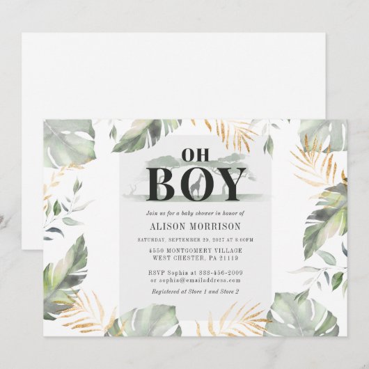 Oerwoud Safari Giraffe Baby shower Kaart (Voorkant / Achterkant)