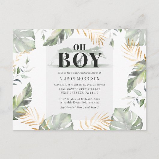 Oerwoud Safari Giraffe Baby shower Uitnodiging Briefkaart (Voorkant)