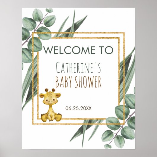 Oerwoud Safari Giraffe Baby shower Welkom Poster (Voorkant)