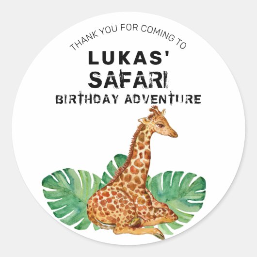 Oerwoud Safari Giraffe Birthday Hartelijk dank Ronde Sticker (Voorkant)