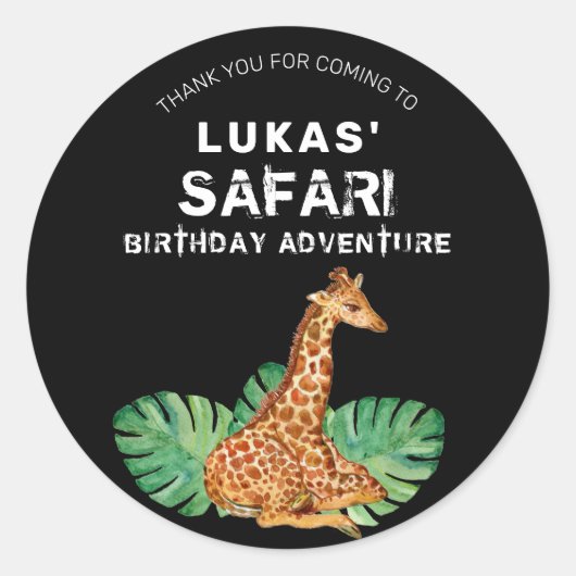 Oerwoud Safari Giraffe Birthday Hartelijk dank Ronde Sticker (Voorkant)