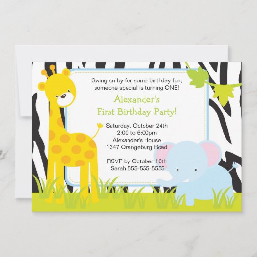 Oerwoud Safari Giraffe Birthday Party Invitation Kaart (Voorkant)