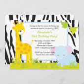 Oerwoud Safari Giraffe Birthday Party Invitation Kaart (Voorkant / Achterkant)