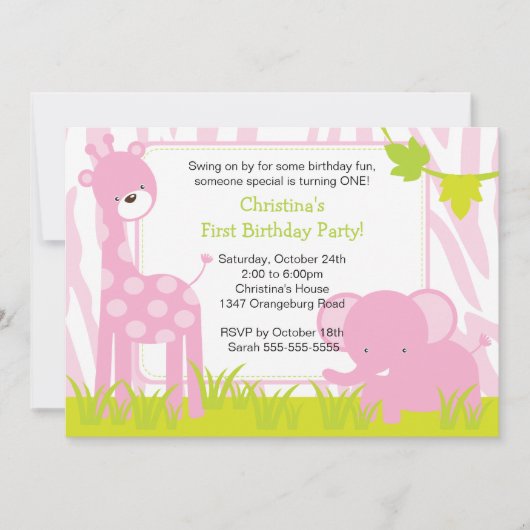 Oerwoud Safari Giraffe Birthday Party Invitation Kaart (Voorkant)
