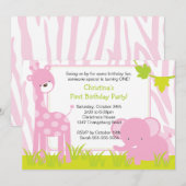 Oerwoud Safari Giraffe Birthday Party Invitation Kaart (Voorkant / Achterkant)