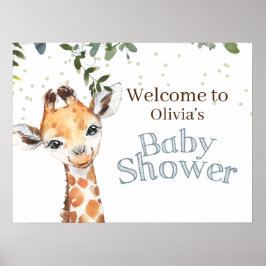 Oerwoud Safari Giraffe Blue Baby shower Welkom Poster