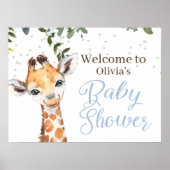 Oerwoud Safari Giraffe Blue Welcome Baby shower Poster (Voorkant)