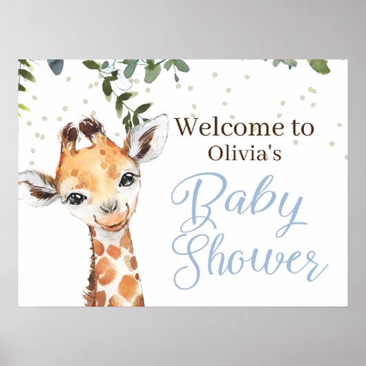 Oerwoud Safari Giraffe Blue Welcome Baby shower Poster (Voorkant)