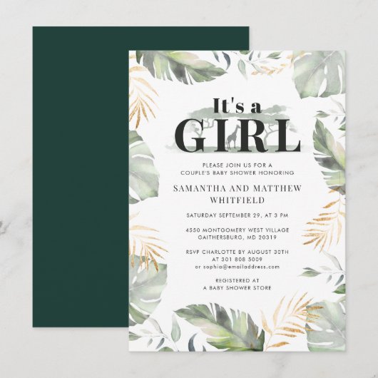 Oerwoud Safari Giraffe Couples Girls Baby shower Kaart (Voorkant / Achterkant)