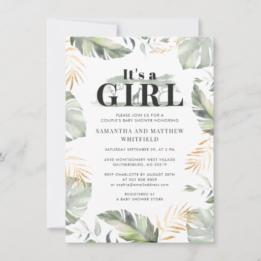 Oerwoud Safari Giraffe Couples Girls Baby shower Kaart (Voorkant)