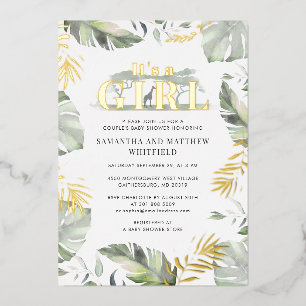 Oerwoud Safari Giraffe Girls Baby shower Gold Folie Uitnodiging