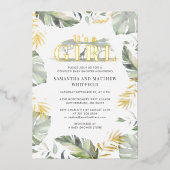 Oerwoud Safari Giraffe Girls Baby shower Gold Folie Uitnodiging (Voorkant)