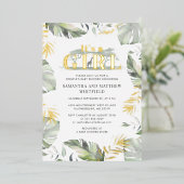 Oerwoud Safari Giraffe Girls Baby shower Gold Folie Uitnodiging (Staand Voorkant)