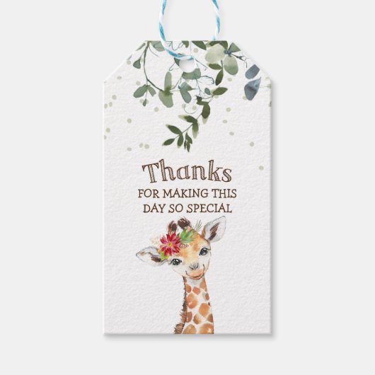 Oerwoud Safari Giraffe Hartelijk dank voor uw steu Cadeaulabel (Voorkant)