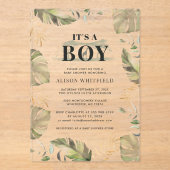 Oerwoud Safari Giraffe Palms Leaves Baby shower Acryl Uitnodigingen (Voorkant)