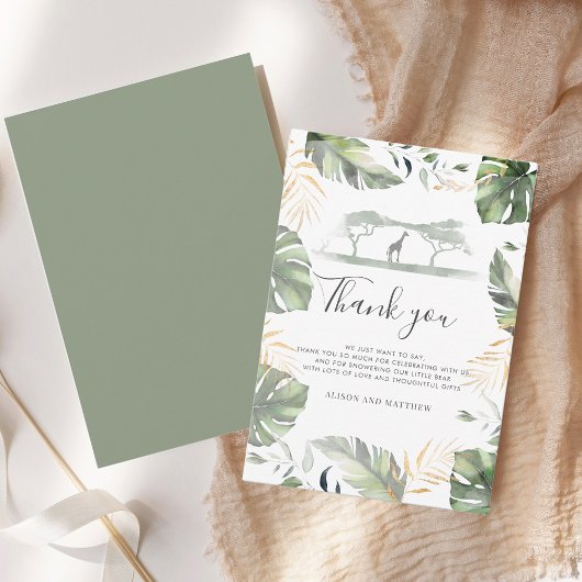 Oerwoud Safari Giraffe Palms Leaves Baby shower Bedankkaart