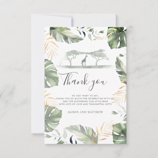 Oerwoud Safari Giraffe Palms Leaves Baby shower Bedankkaart (Voorkant)