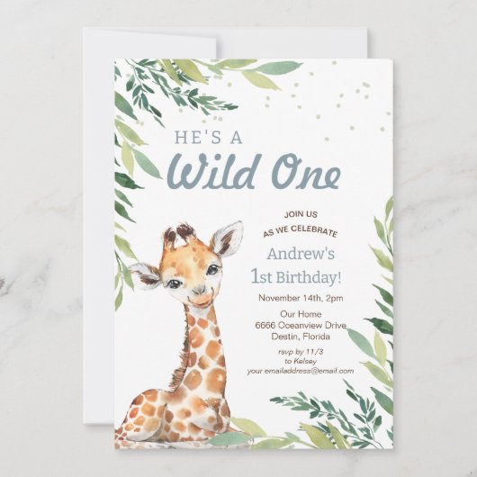 Oerwoud Safari Giraffe Wild Een eerste verjaardag Kaart (Voorkant)