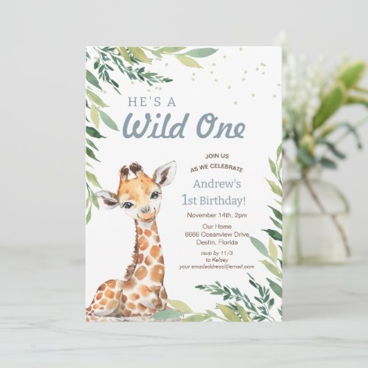 Oerwoud Safari Giraffe Wild Een eerste verjaardag Kaart (Staand voorkant)